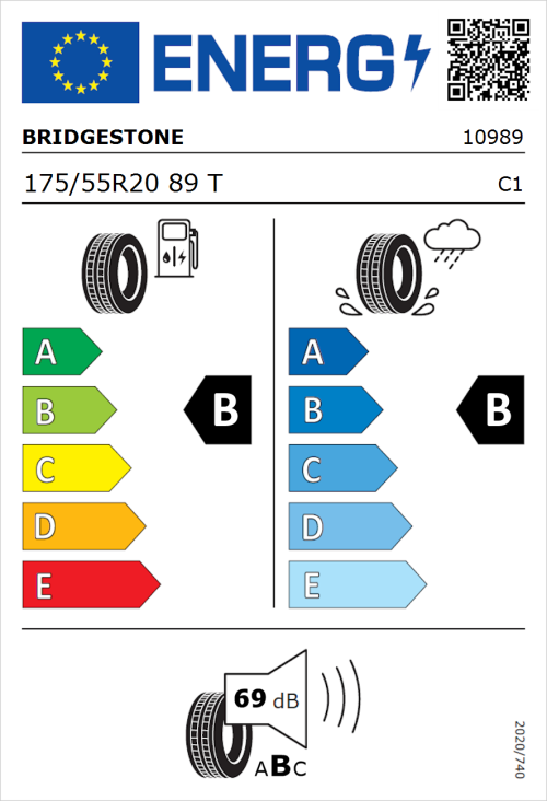 Tyre Label for Bridgestone Ecopia EP500 175/55R20 89T