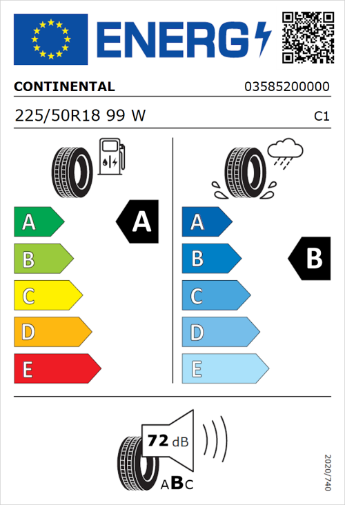 Tyre Label for Continental PremiumContact 6 225/50R18 99W