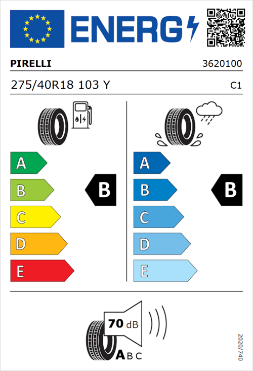 Tyre Label for Pirelli P ZERO Run Flat 275/40R18 103Y