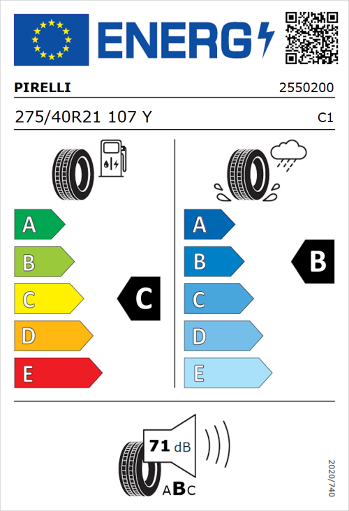Tyre Label for Pirelli Scorpion Verde 275/40R21 107Y